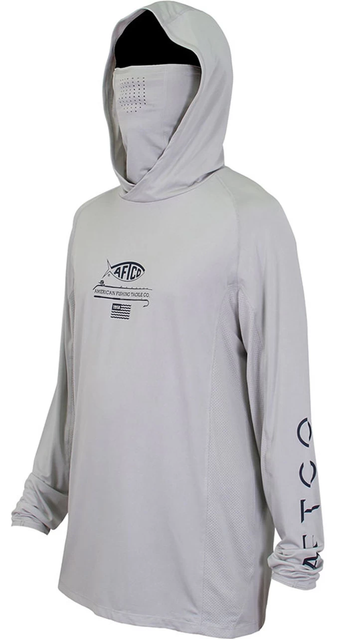 Aftco Barracuda GeoCool Hooded Long Sleeve Performance Shirt - Silver Heather - M 4 Aftco Barracuda GeoCool Hooded Long Sleeve Performance Shirt - Silver Heather - M - Image 2