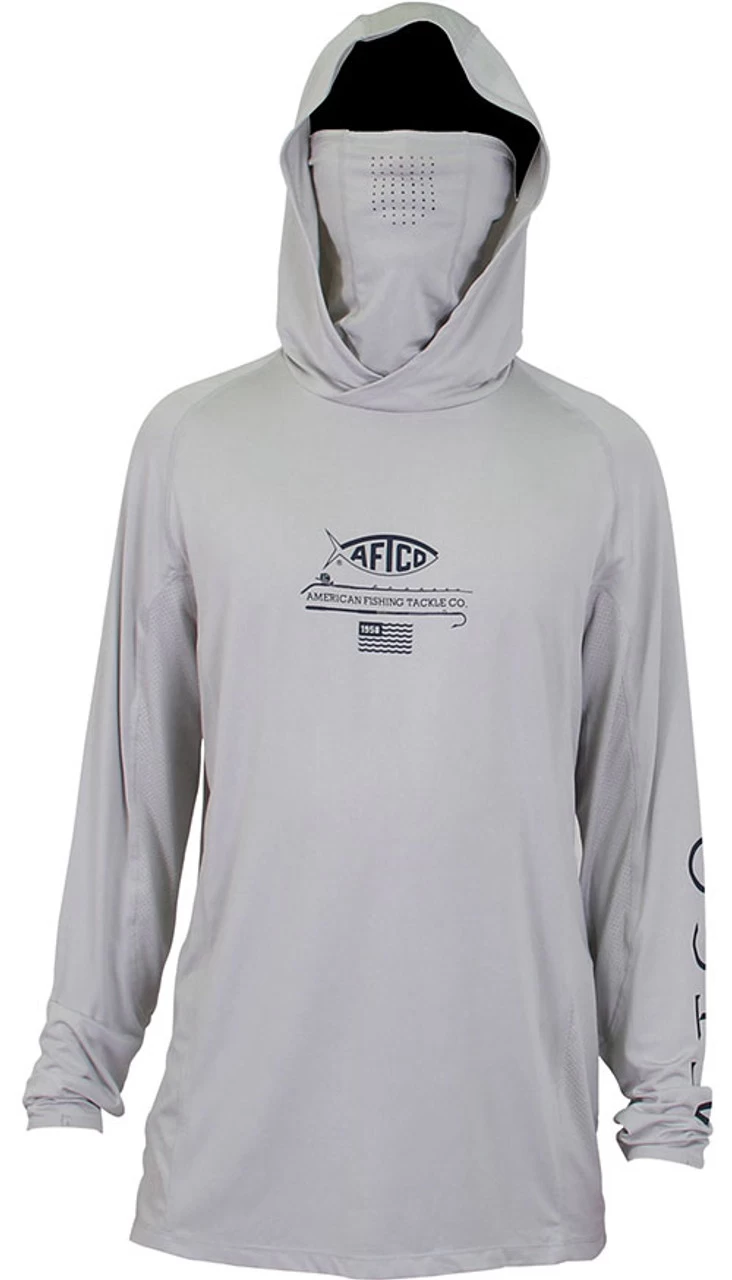 Aftco Barracuda GeoCool Hooded Long Sleeve Performance Shirt - Silver Heather - M 3 Aftco Barracuda GeoCool Hooded Long Sleeve Performance Shirt - Silver Heather - M