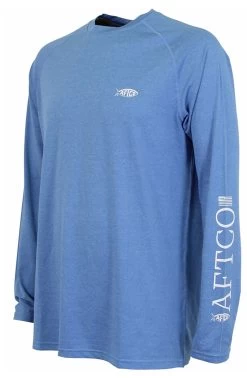 Aftco Yurei Performance Long Sleeve Shirt - Nautical Blue Heather - M -Visserij Vondsten aftco yurei performance long sleeve shirt nautical blue heather m 54899.1651366561