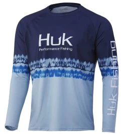 Huk Salt Stripe Pursuit Long Sleeve Shirt - Deep Ocean Blue - Medium